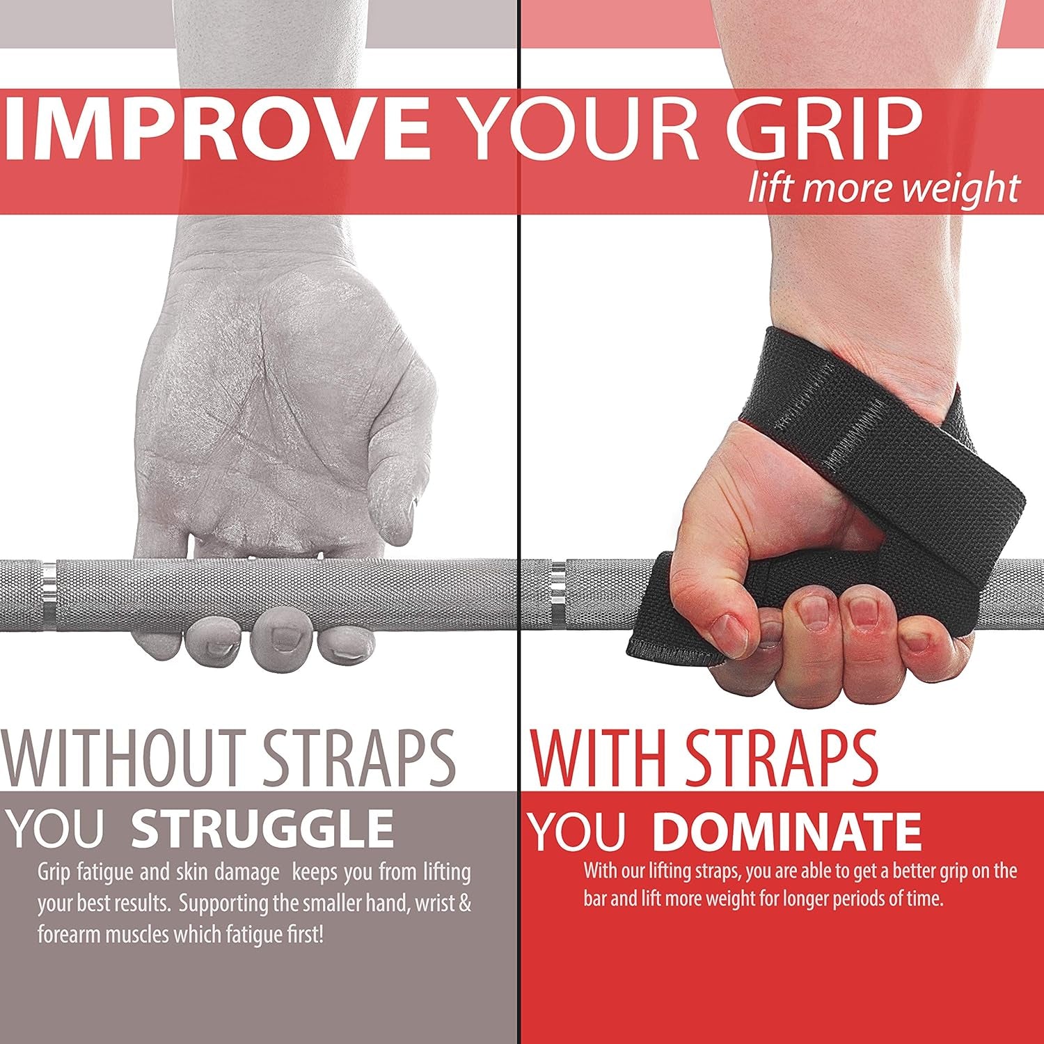Lasso Lifting Wrist Straps for Cross Training - Rated at 770 Lb - Hand Wraps for Olympic Weightlifting, Powerlifting, Weight Lifting, Bodybuilding Strength Deadlift Gym Bar, Cotton