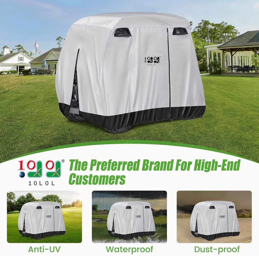 Universal Golf Cart Covers for Yamaha,Club Car, EZGO, Waterproof 2/4 Passenger Heavy Duty Golf Cart Rain Covers Extended Roof with 3 Zipper Doors