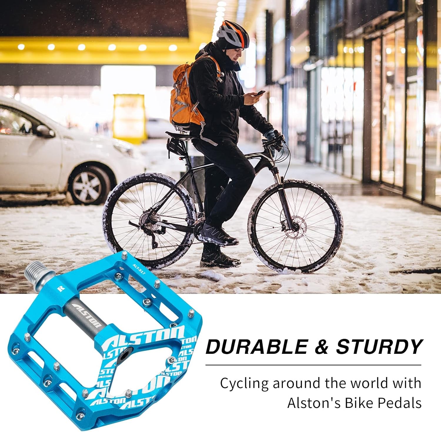 Non-Slip Mountain Bike Pedals,Ultra Strong Colorful Cr-Mo CNC Machined 9/16" 3 Sealed Bearings for Road BMX MTB Fixie Bikes