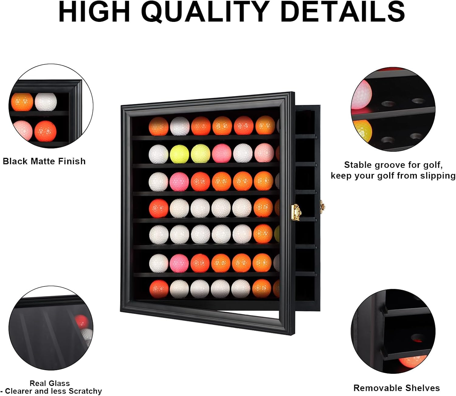 Golf Ball Display Case - Wall Mounted Holder with Glass Door, Ideal Gift for Golf Enthusiasts