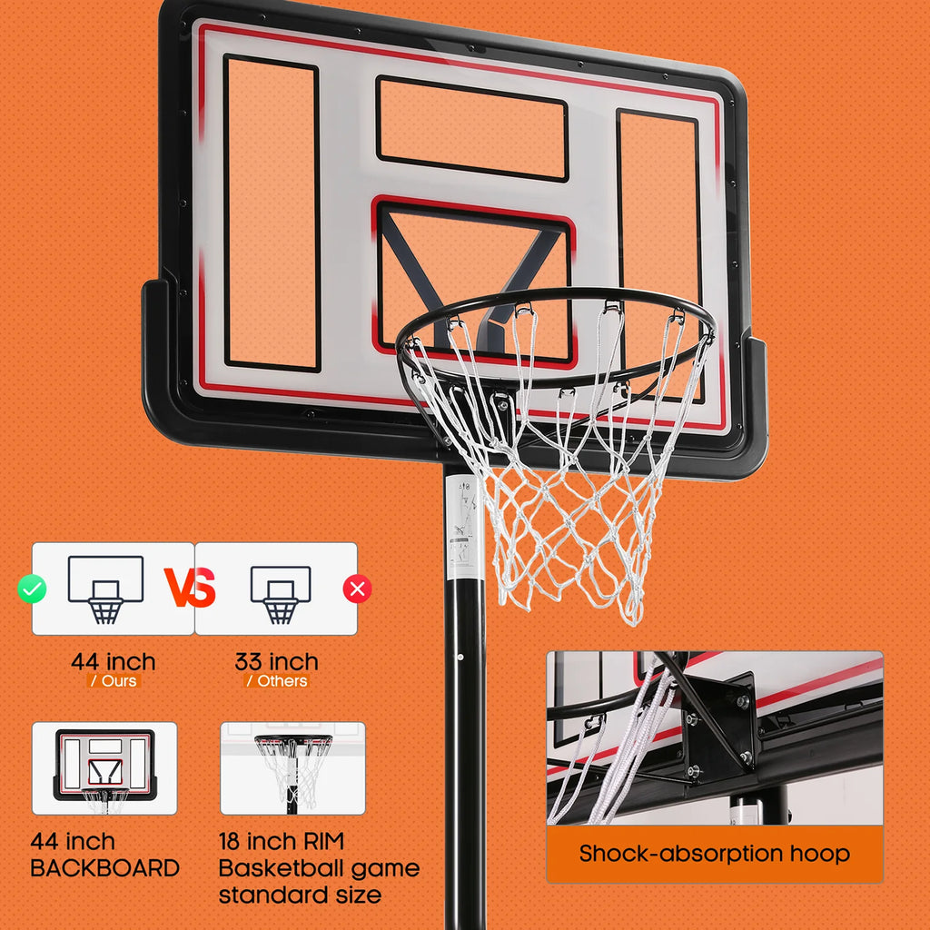 44In Portable Basketball Hoop with Height Adjustable 6.56Ft to 10Ft Basketball Goals for Younger People Indoor Outdoor with Free Basketabll