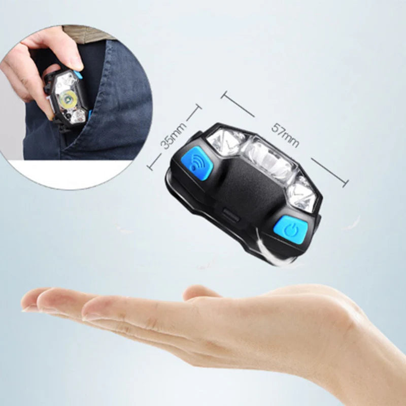 High-Capacity USB Rechargeable LED Headlamp with Wave Sensor for Outdoor Use