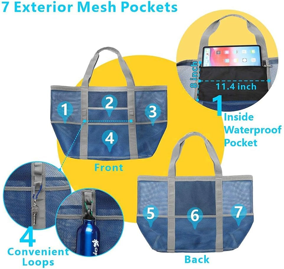 Mesh Beach Bag Family - Large Tote Bag for Cruise Pool Toys Beach Vacation Essentials