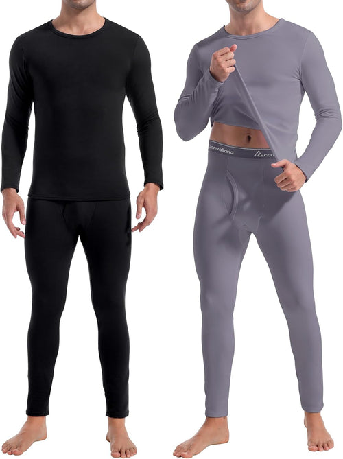 2 Pack Thermal Underwear for Men Long Johns Fleece Lined Base Layer Set Winter Bottom Top 2XS-6XL