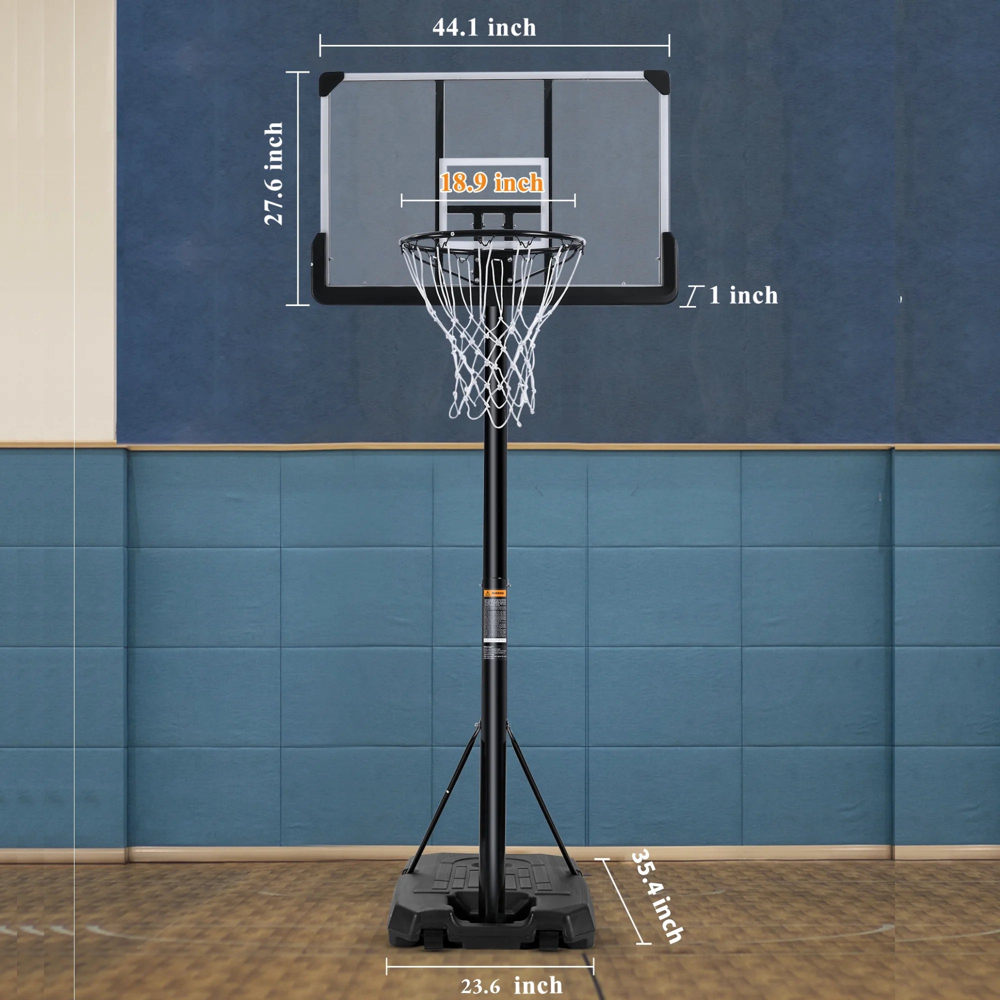 44In Basketball Hoop Portable Basketball System with Adjustable Height with Big Backboard and Large Base for Youth Adults Family Indoor Outdoor