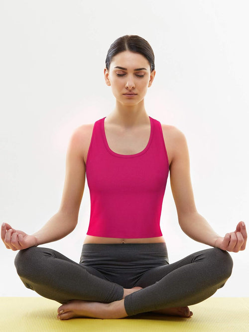 4 Pieces Basic Crop Tank Tops Sleeveless Racerback Sport Cotton Tank Tops for Women (Black, White, Rose Red, Purple,Large)