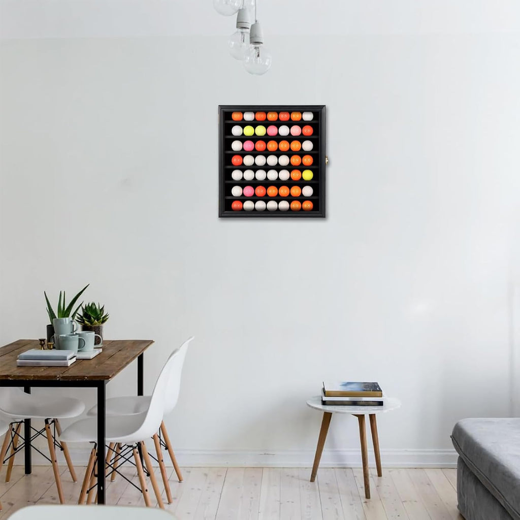 Golf Ball Display Case - Wall Mounted Holder with Glass Door, Ideal Gift for Golf Enthusiasts