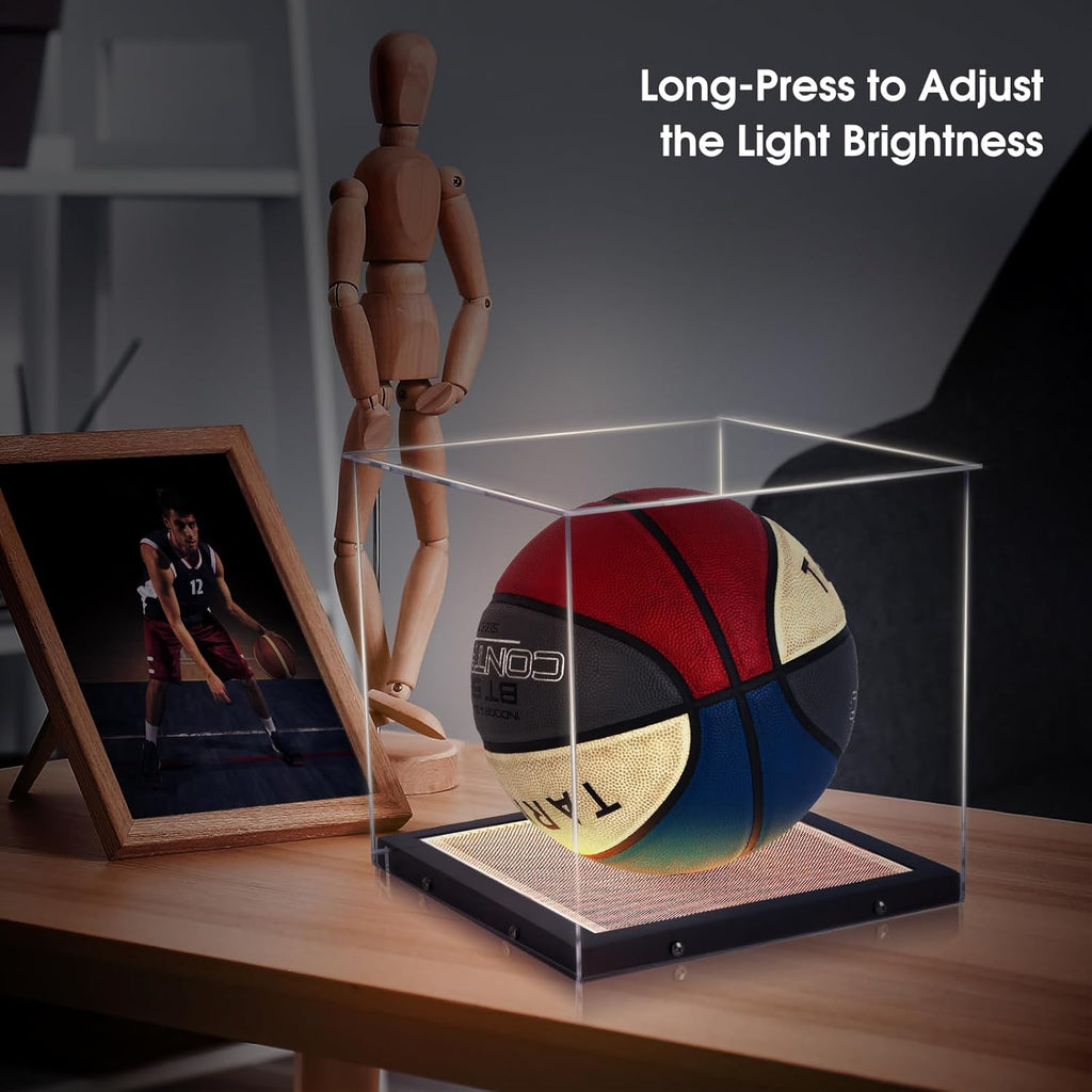 Basketball Display Case with LED Light Clear Acrylic Basketball Display Box, Display Holder for Autographed Basketball, UV Protection Dust Proof Memorabilia Display Case