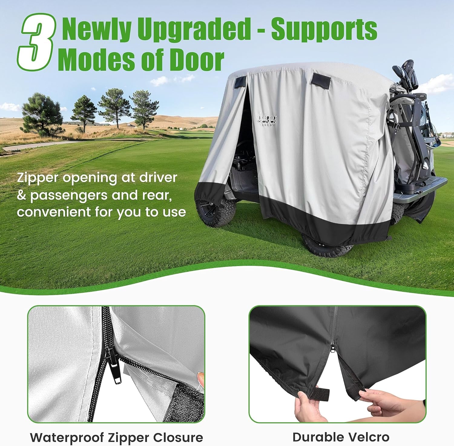 Universal Golf Cart Covers for Yamaha,Club Car, EZGO, Waterproof 2/4 Passenger Heavy Duty Golf Cart Rain Covers Extended Roof with 3 Zipper Doors