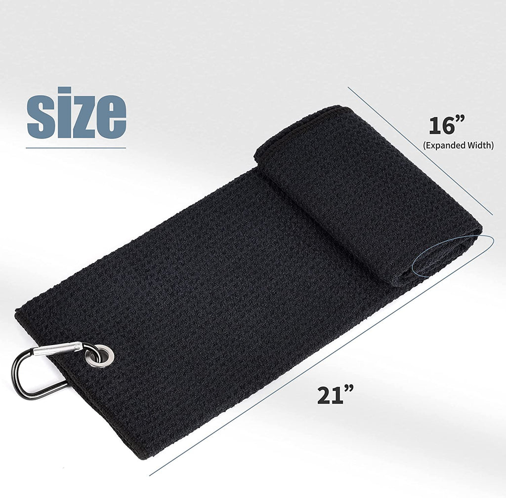 Golf Towels - Microfiber Waffle Pattern Tri-Fold, Brush Tool Kit with Club Groove Cleaner with Retractable Cord and Clip, for Men Women, Golf Gift