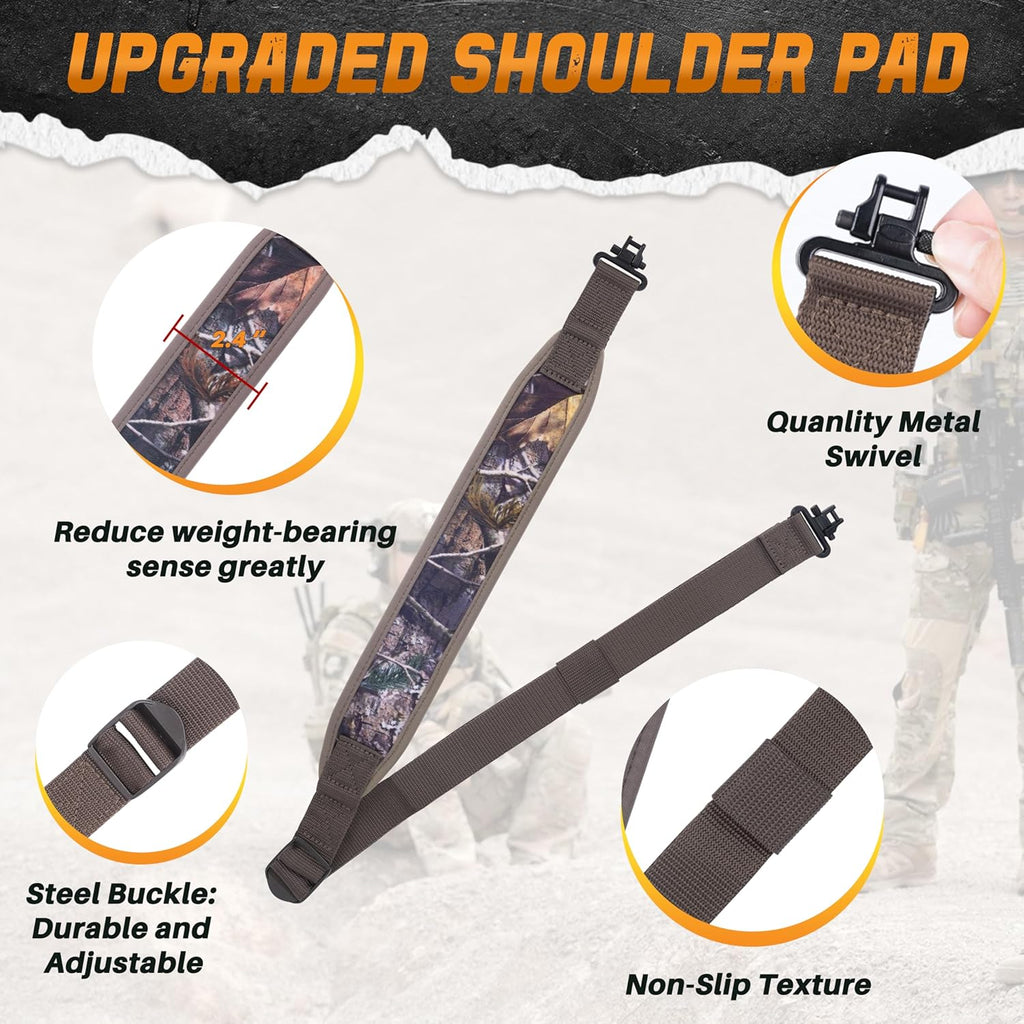 Two Point Traditional Sling with Swivels,Durable Shoulder Padding Strap, Metal Hardware Length Adjuster