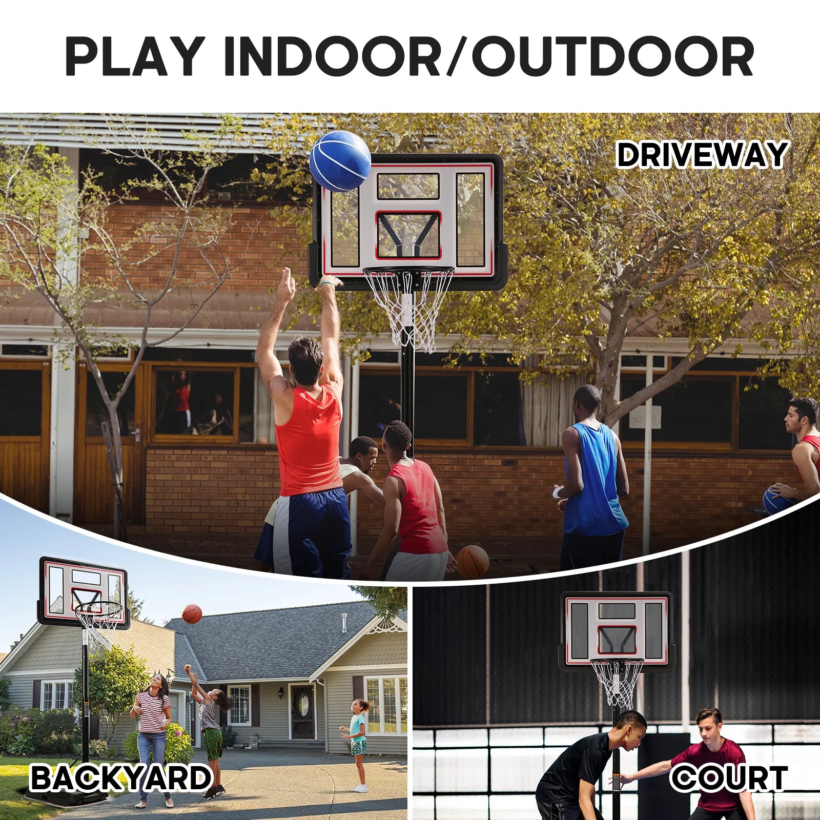 44In Portable Basketball Hoop with Height Adjustable 6.56Ft to 10Ft Basketball Goals for Younger People Indoor Outdoor with Free Basketabll