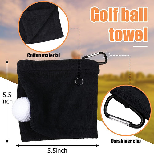 2 Pieces Golf Ball Towel 5.5 X 5.5 Inch Black Golf Wet and Dry Golf Towel Pocket Golf Towel with Clip Ball Towel Golf Ball Towel for Golf Course Exercise Towel