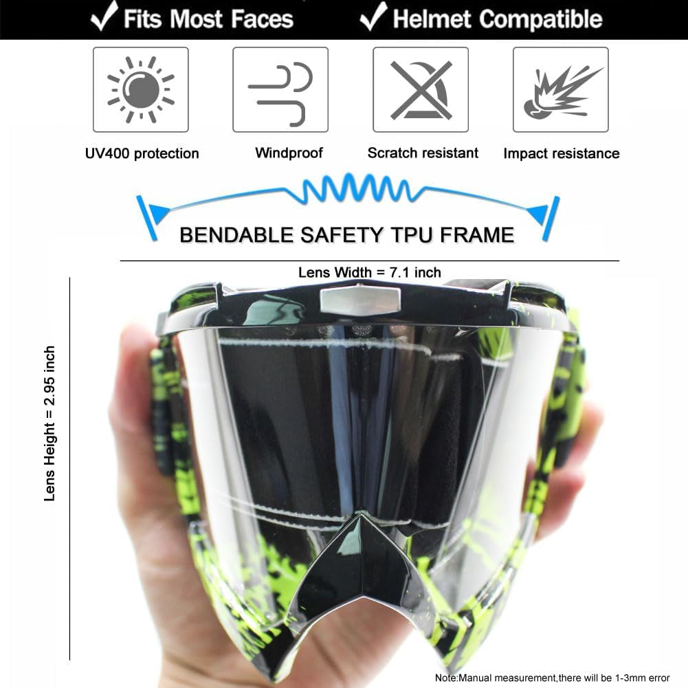 Dirt Bike ATV Goggles UV400 Motorcycle Goggles for Men Women Youth Motocross Riding Goggles Windproof Dustproof