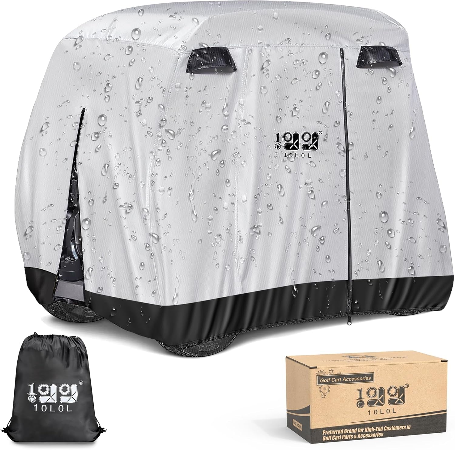 Universal Golf Cart Covers for Yamaha,Club Car, EZGO, Waterproof 2/4 Passenger Heavy Duty Golf Cart Rain Covers Extended Roof with 3 Zipper Doors