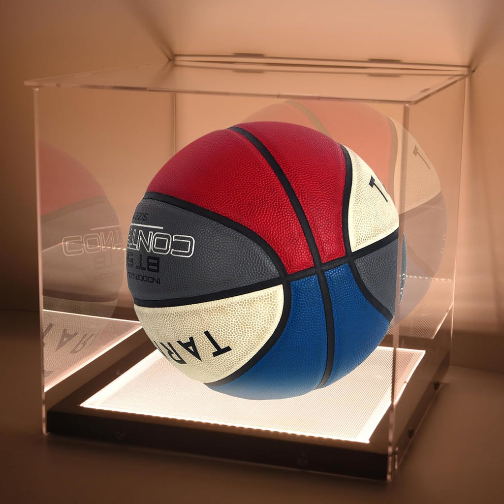 Basketball Display Case with LED Light Clear Acrylic Basketball Display Box, Display Holder for Autographed Basketball, UV Protection Dust Proof Memorabilia Display Case
