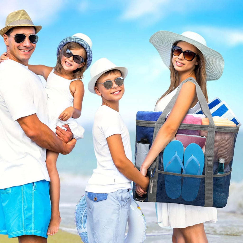 Mesh Beach Bag Family - Large Tote Bag for Cruise Pool Toys Beach Vacation Essentials