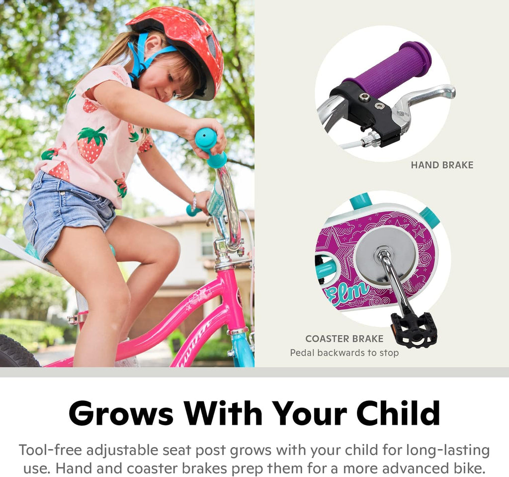 Elm and Koen Bike or Balance Bike, 12-18 Inch Bike for Kids Ages 2-13, Black, Blue, Red, Teal, Pink or Purple, Smartstart Ergonomic Design, Adjustable Seat Grows with Child, Training Bicycle