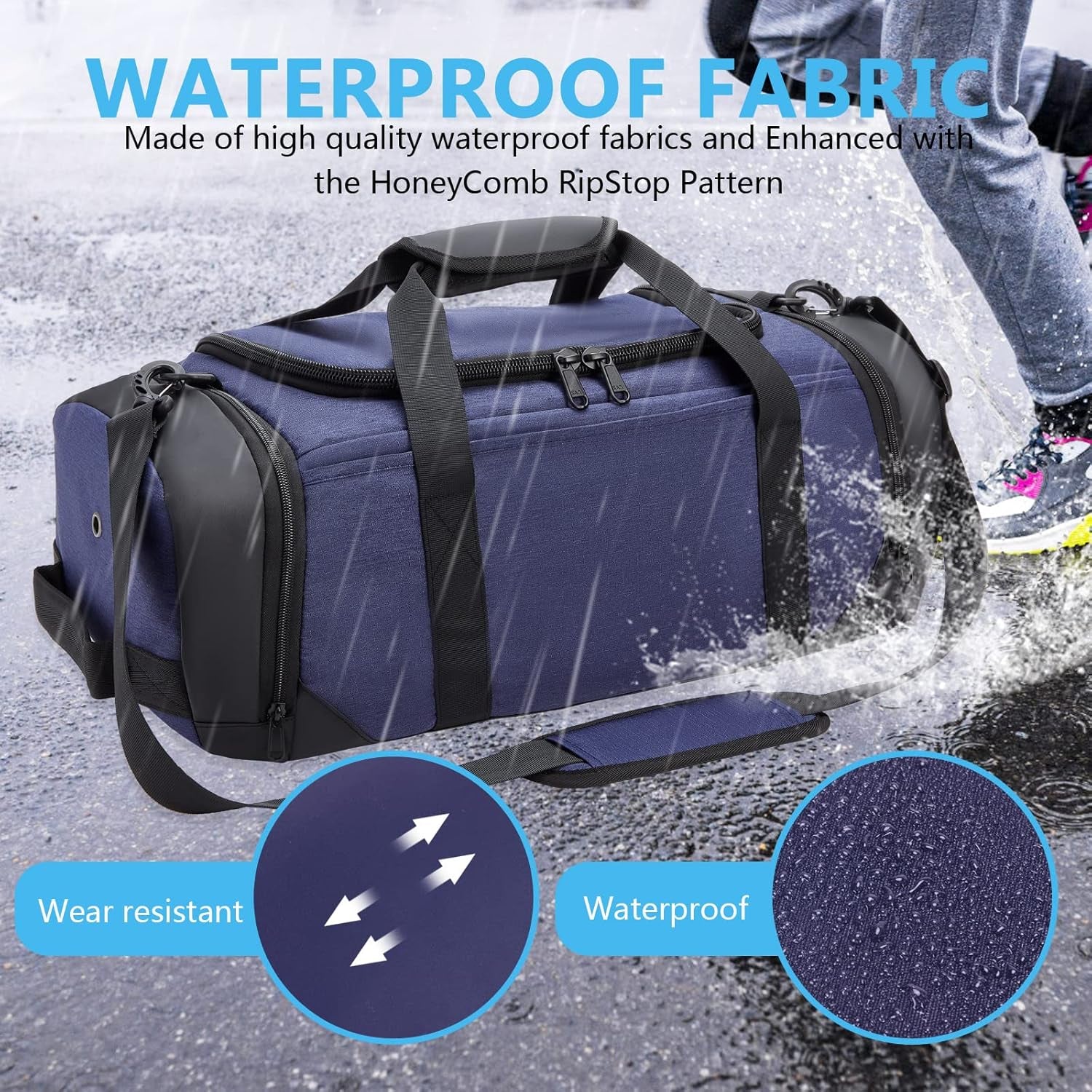 Sports Gym Bag, Travel Duffel Bag with Wet Pocket & Shoes Compartment for Men and Women, Water Risistant Sports Gym Duffel (Medium, Blue)