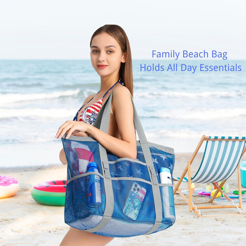 Mesh Beach Bag Family - Large Tote Bag for Cruise Pool Toys Beach Vacation Essentials