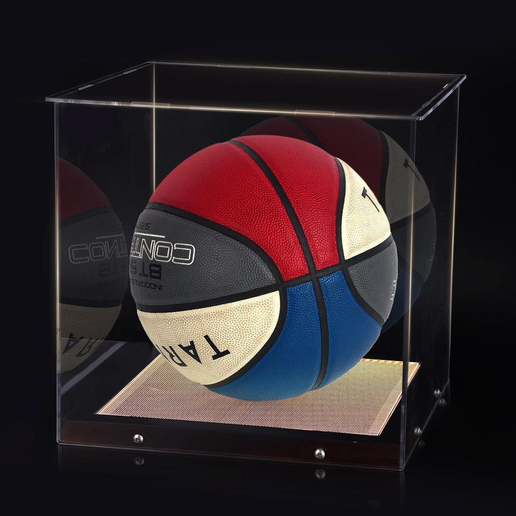 Basketball Display Case with LED Light Clear Acrylic Basketball Display Box, Display Holder for Autographed Basketball, UV Protection Dust Proof Memorabilia Display Case