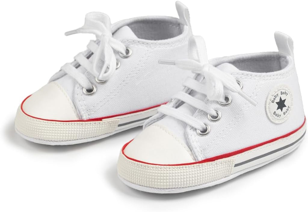 Unisex Baby Boy Girl Canvas Sneaker Soft Sole Infant Lace up Newborn Ankle Toddler First Walkers Crib Shoes