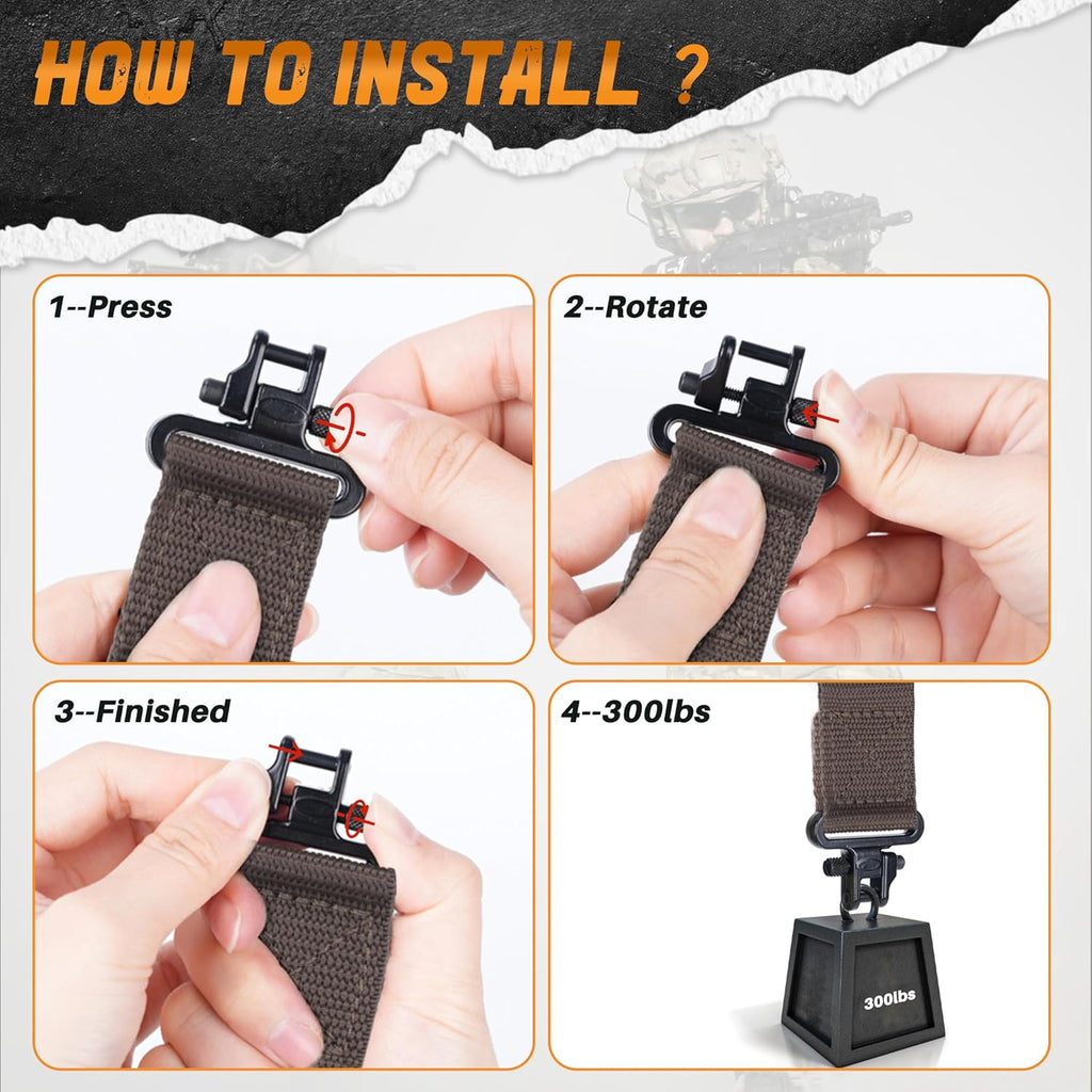 Two Point Traditional Sling with Swivels,Durable Shoulder Padding Strap, Metal Hardware Length Adjuster