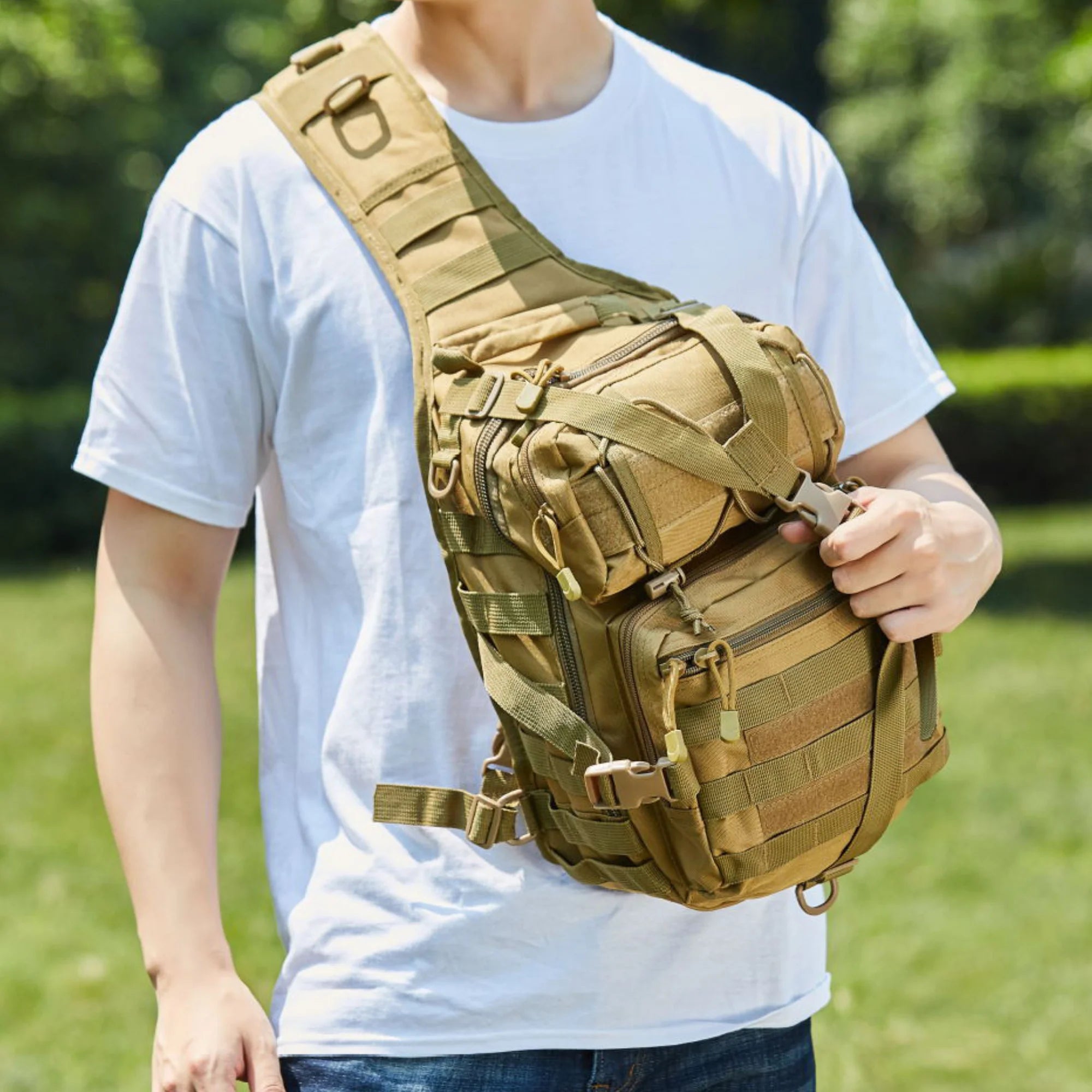 Jupitergear Tactical Military Sling Backpack 15L Shoulder Bag Molle Outdoor Daypack Backpack with Adjustable Strap