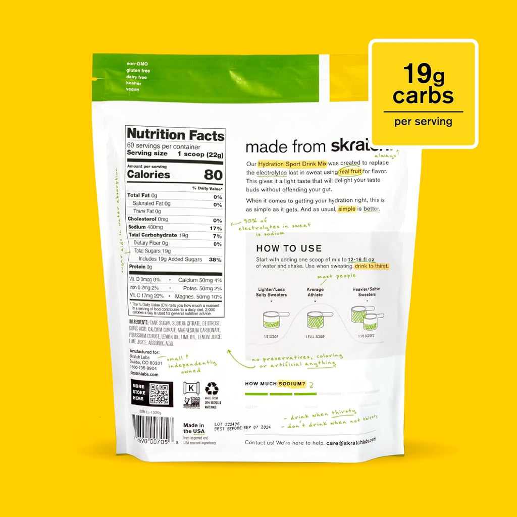 Hydration Powder | Sport Drink Mix | Electrolytes Powder for Exercise, Endurance, and Performance | Lemon + Lime | 60 Servings | Non-Gmo, Vegan, Kosher