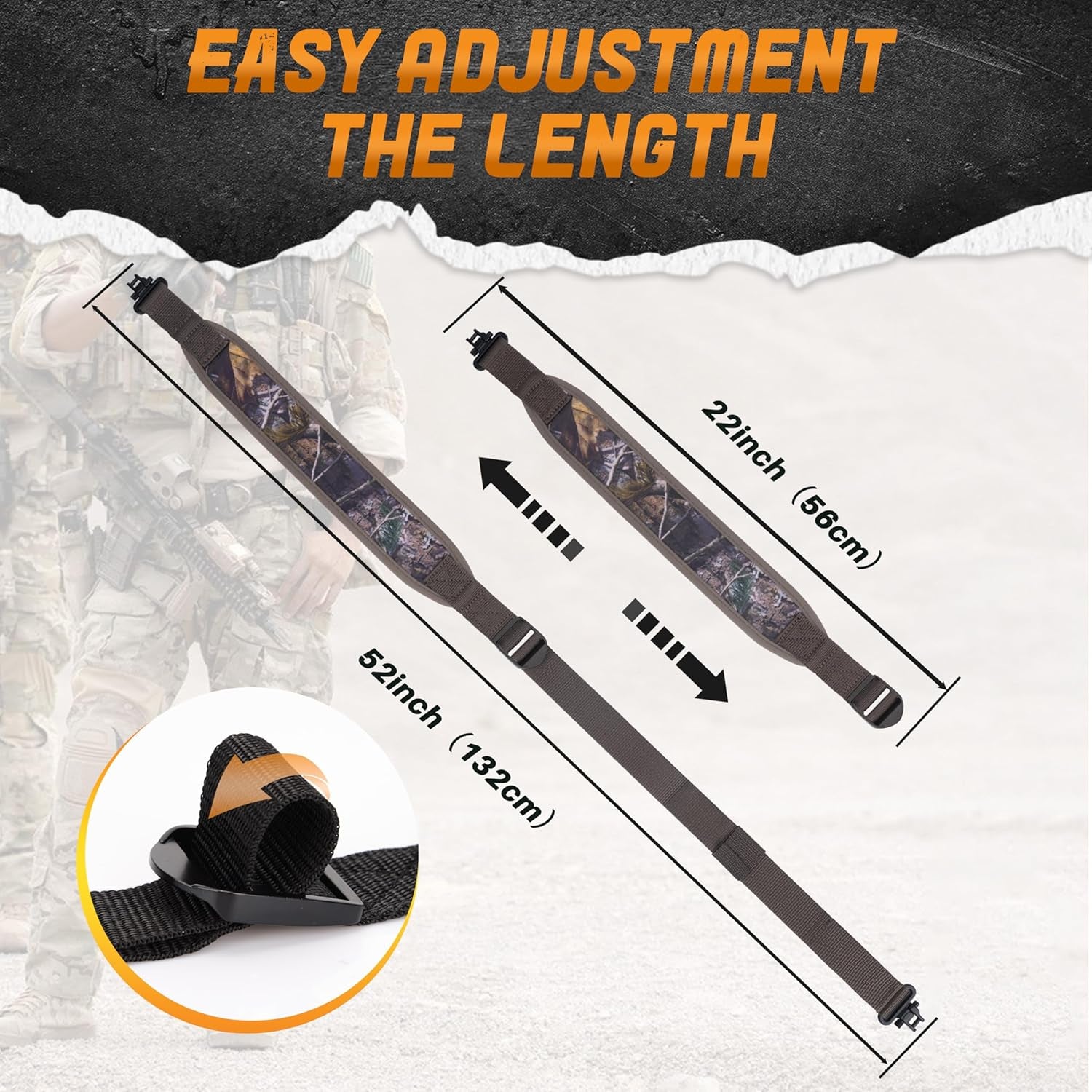 Two Point Traditional Sling with Swivels,Durable Shoulder Padding Strap, Metal Hardware Length Adjuster