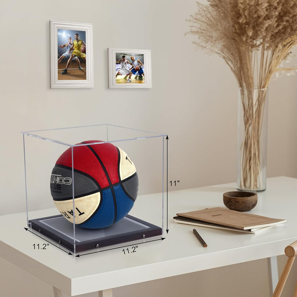 Basketball Display Case with LED Light Clear Acrylic Basketball Display Box, Display Holder for Autographed Basketball, UV Protection Dust Proof Memorabilia Display Case